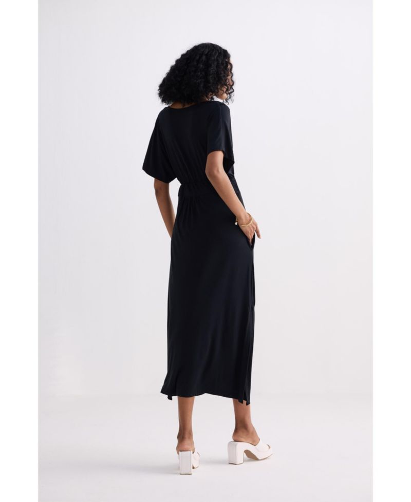 Women's Flowy A-Line Maxi Dress with Side Slits in Black