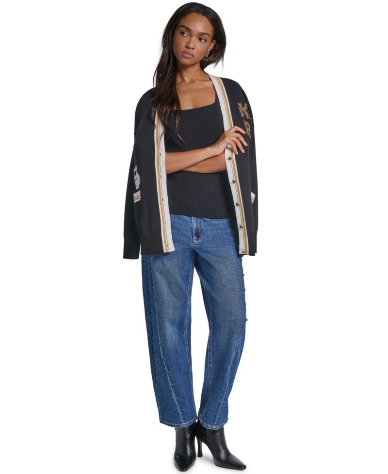 Women's Varsity Oversized Patch V-Neck Cardigan Sweater