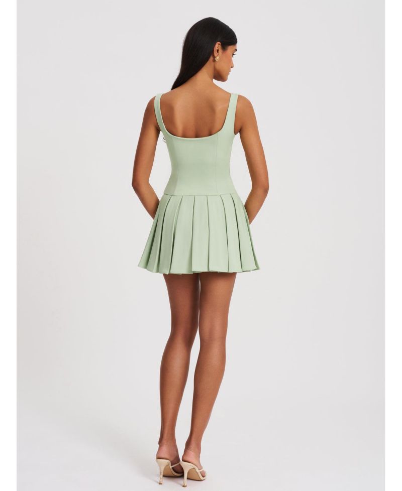 Women's Tala Pistachio Green Sleeveless Pleated Preppy Mini Dress