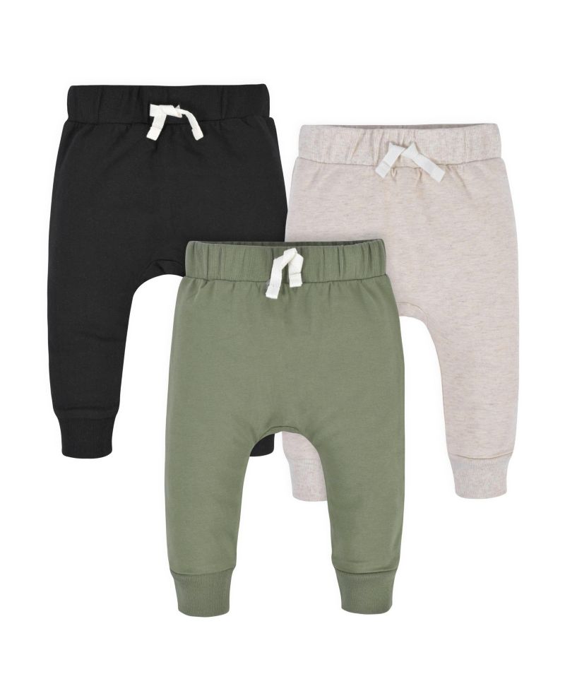 Baby Boys Green and Black Premium Joggers, 3-Pack