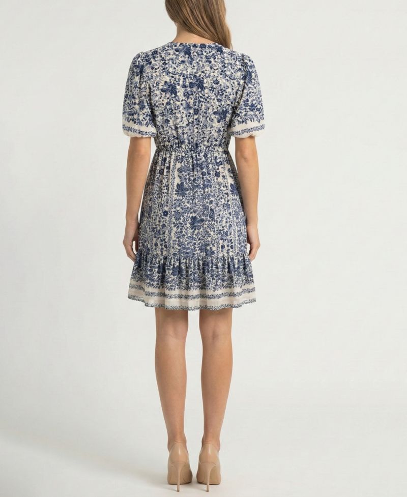Women's Petite Puff-Sleeve Ruffled-Hem Dress