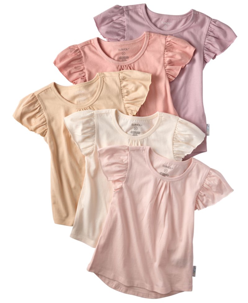 Baby Girls' Ruffle Shoulder Short-Sleeve Tops, 5-Pack