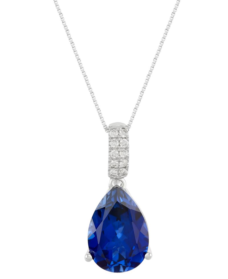 Lab Grown Sapphire (5 ct. t.w.) & Lab Grown Diamond (1/10 ct. t.w.) 18" Pendant Necklace in 14k White Gold