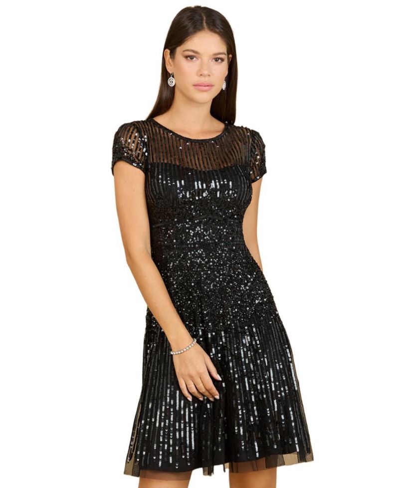 Women's Cap Sleeve Sequin Short Dress