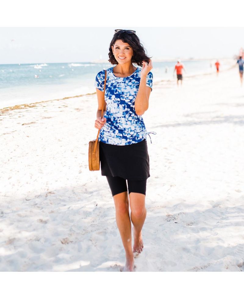 Women's Flared Mid-Thigh Swim Skirt With Bike Shorts