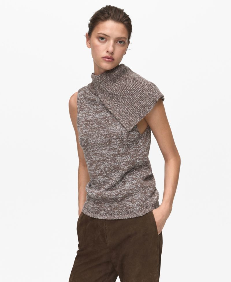 Women's Mottled Wrap Collar Sweater Vest