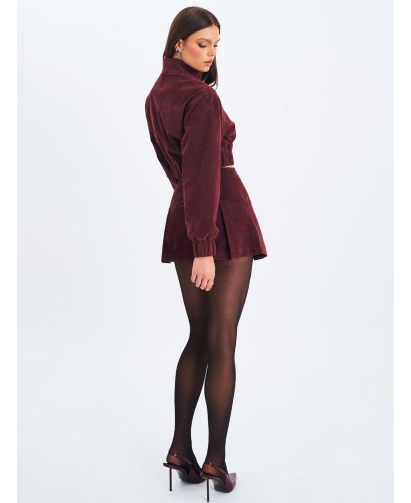 Women Farryn Mahogany Faux Suede Cropped Bomber Jacket