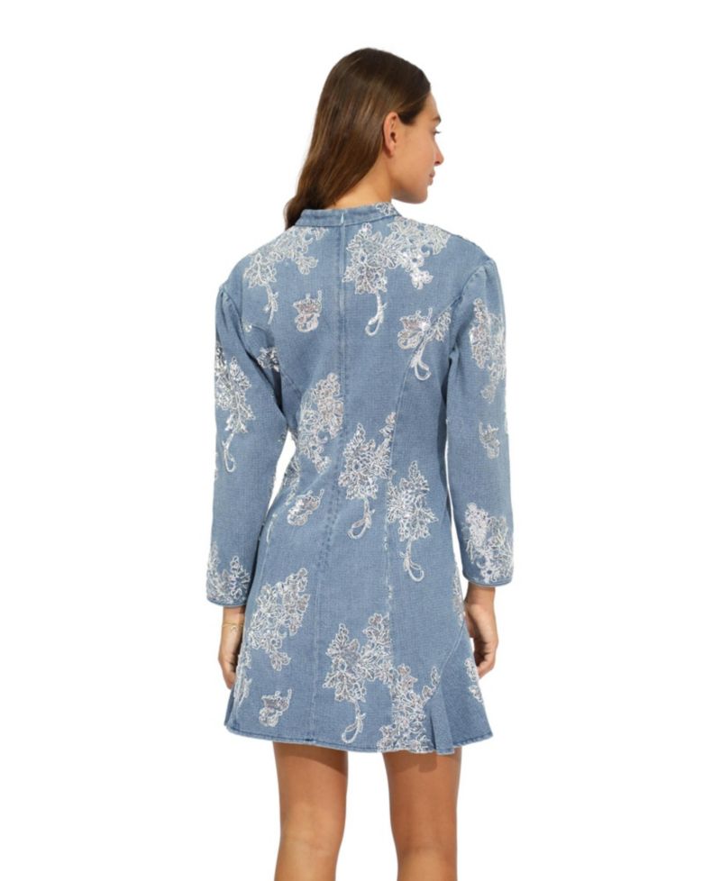 Women's Heart You Long-Sleeve Beaded Floral-Print Mini Dress