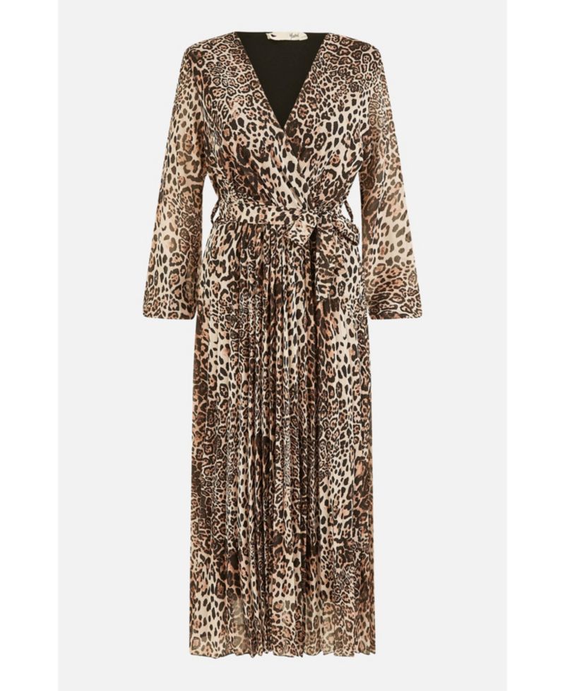 Women's Leopard Print Long Sleeve Midi Dress