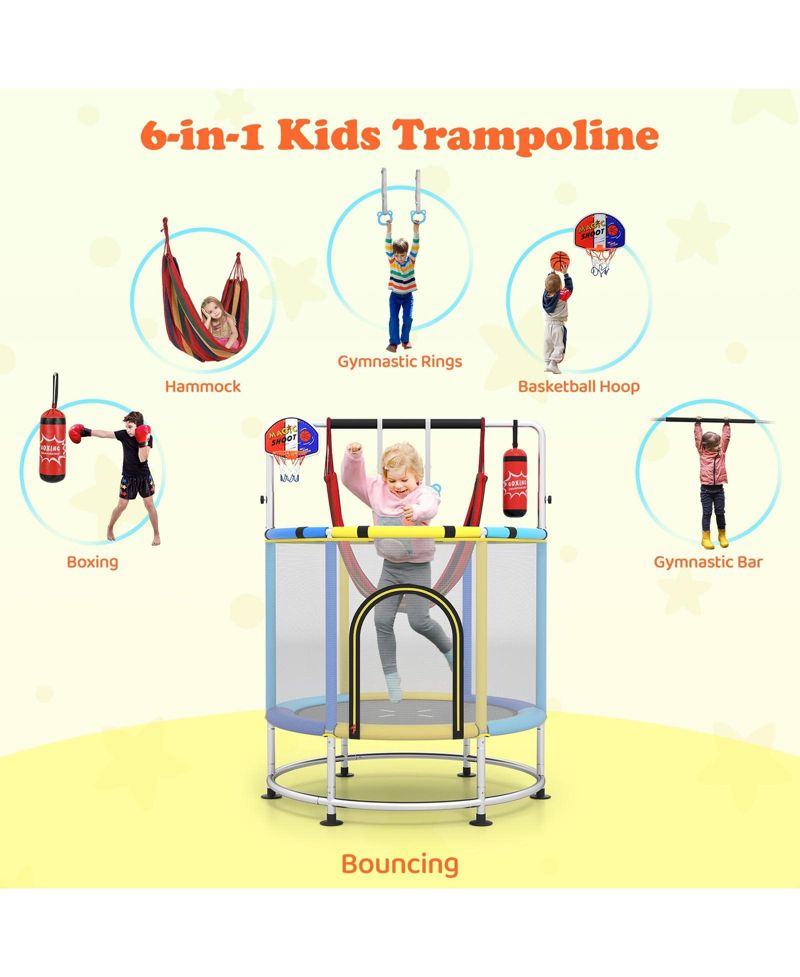 Kids Ages 3-6 6-in-1 Trampoline with Safety Net