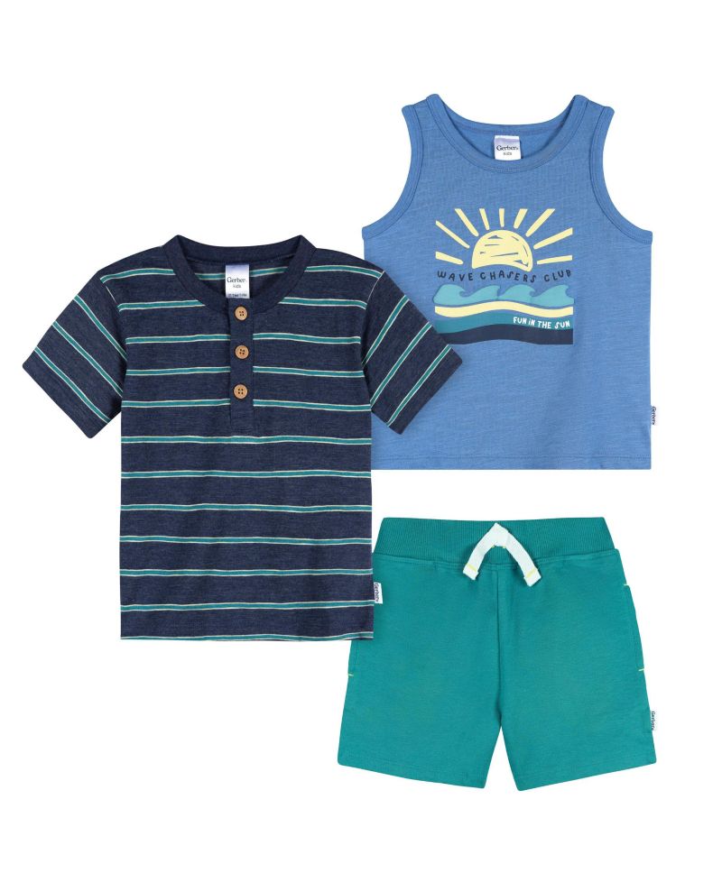 Baby Boys 3-Piece T-Shirts and Shorts, Stars and Stripes, 18 Months