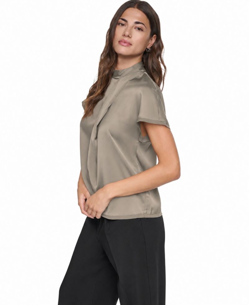 Women's Short-Sleeve Mock-Neck Satin Blouse