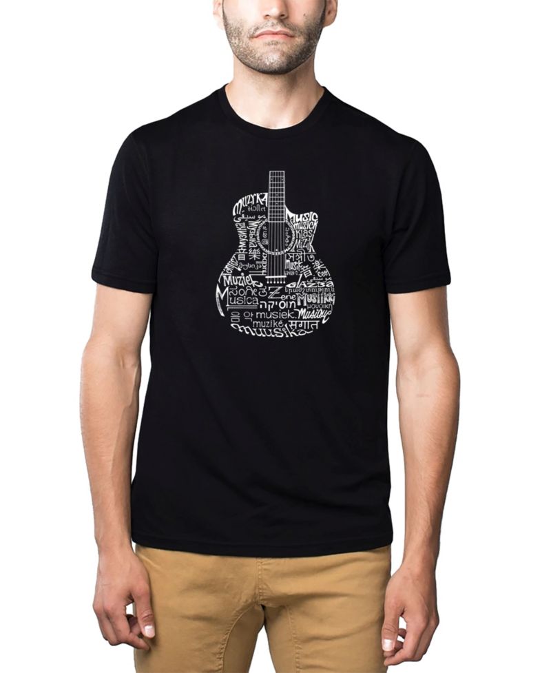 Men's Cotton/Poly Blend Word Art T-Shirt - Languages Guitar