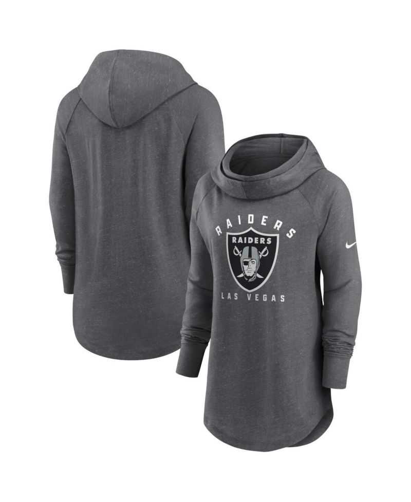 Women's Heather Charcoal Las Vegas Raiders Raglan Funnel Neck Pullover Hoodie