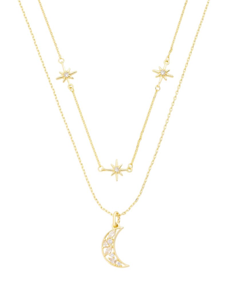 Mixed Stone Cubic Zirconia Gold-Tone Plated Celestial Pendant Duo Necklace Set