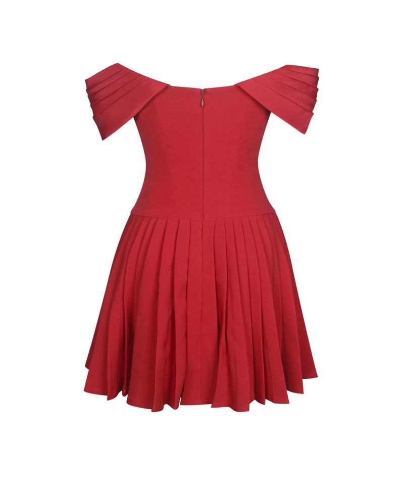 Women's Narelle Crimson Off-Shoulder Sweetheart Drop Waist Mini Dress