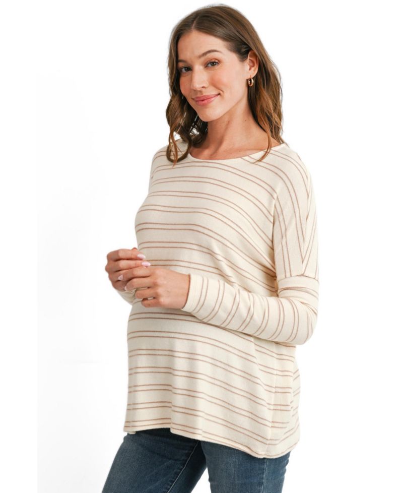 Maternity Striped Boat-Neck Long-Sleeve T-Shirt