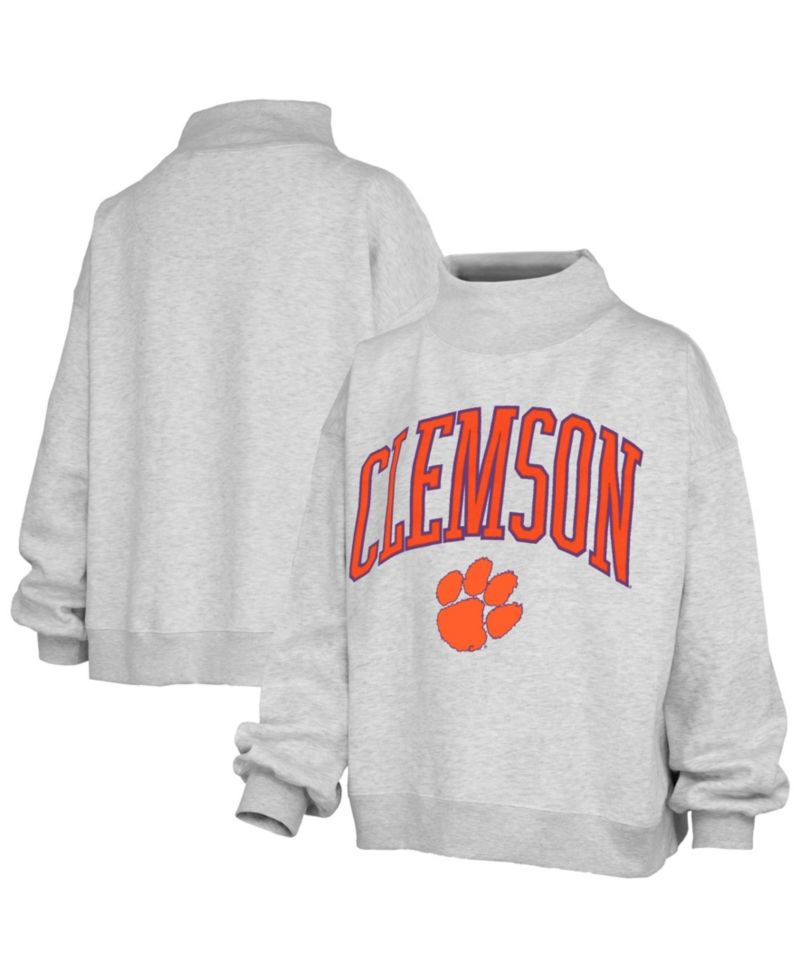 Women's Clemson Tigers Nelson Texture Lingo Mock Neck Fleece Sweatshirt