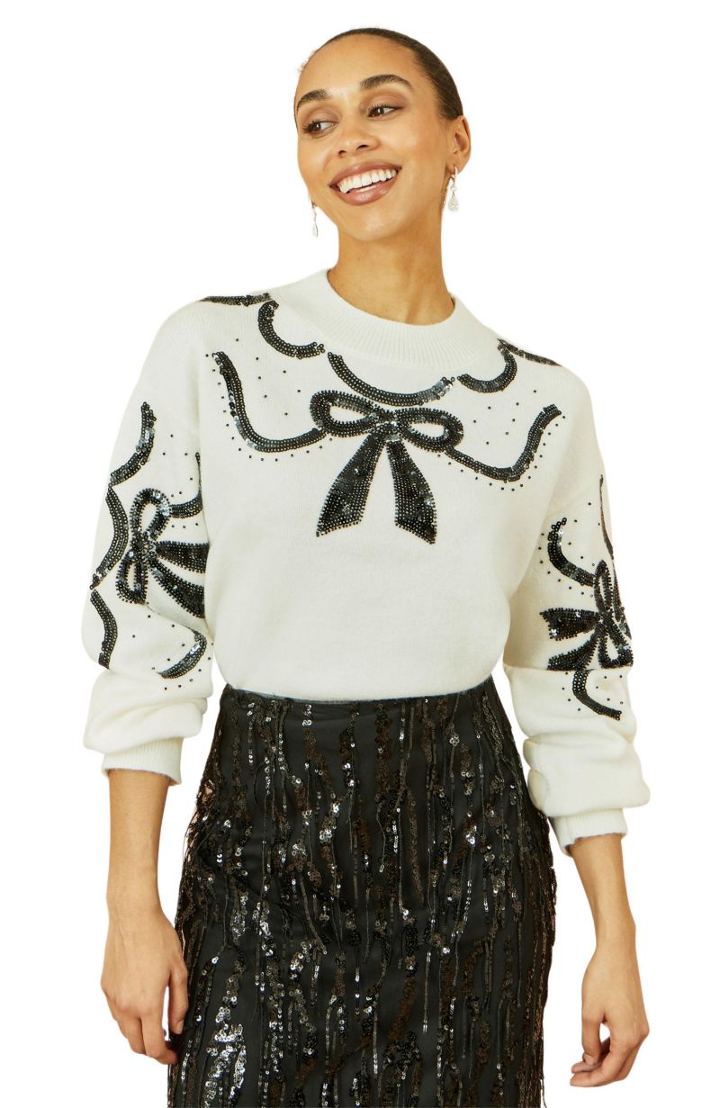Women's Sequinned Bow Neckline Sweater