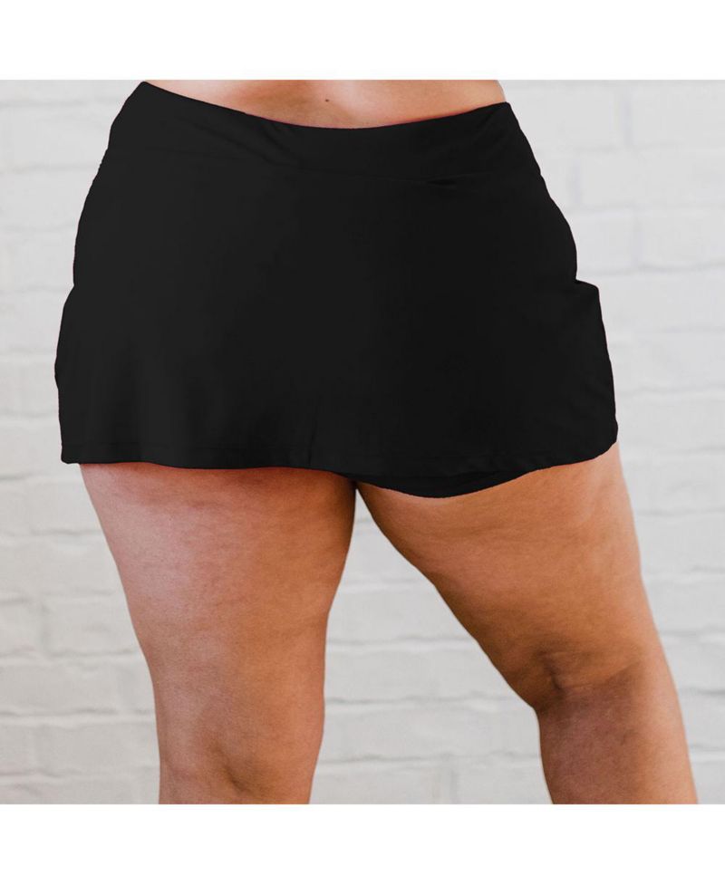 Plus Size Chlorine Resistant High Waisted Mini Swim Skirt With Shorts