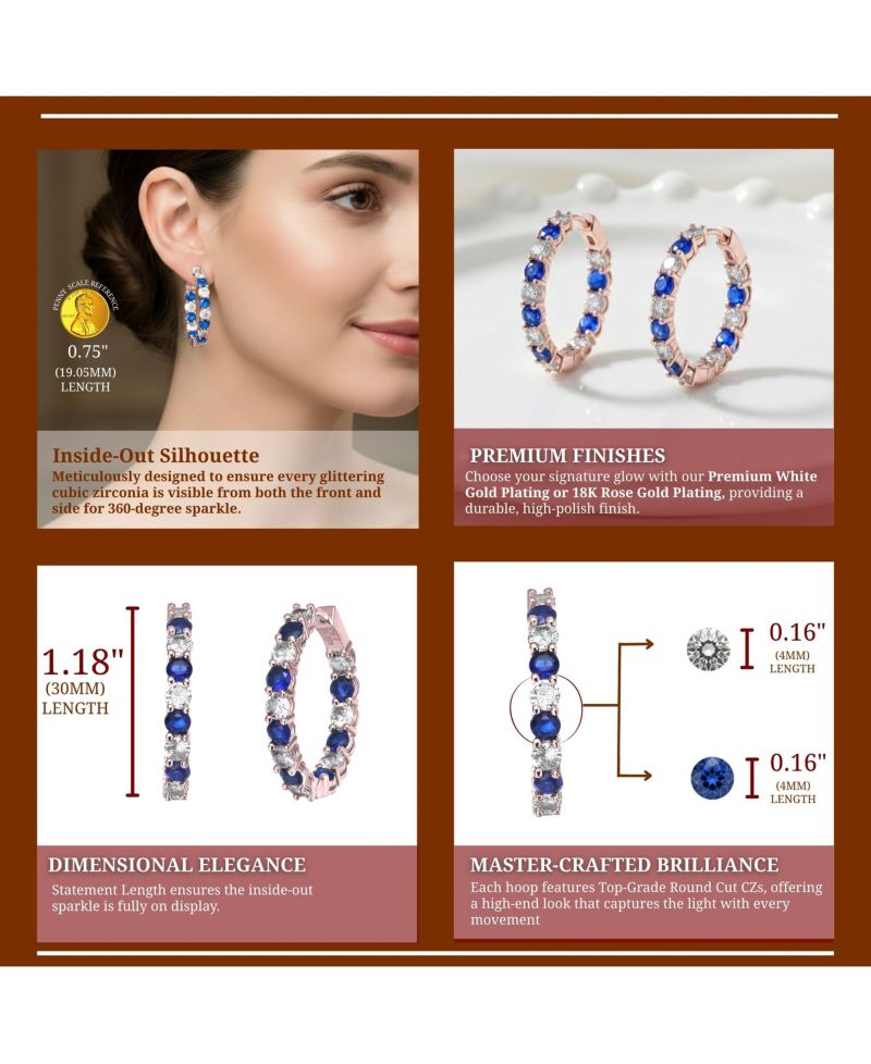 Colored Cubic Zirconia Inside Out Hoop Earrings