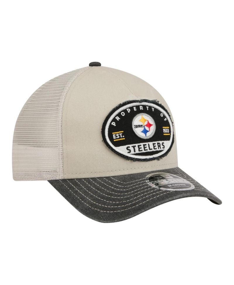 Men's Natural Pittsburgh Steelers Frayed M-Crown A-Frame 9FORTY Adjustable Hat