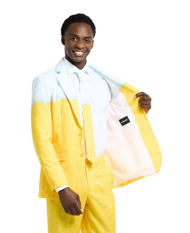 Men's Beer Suit - With Bottle Opener Tie Slim Fit - Yellow