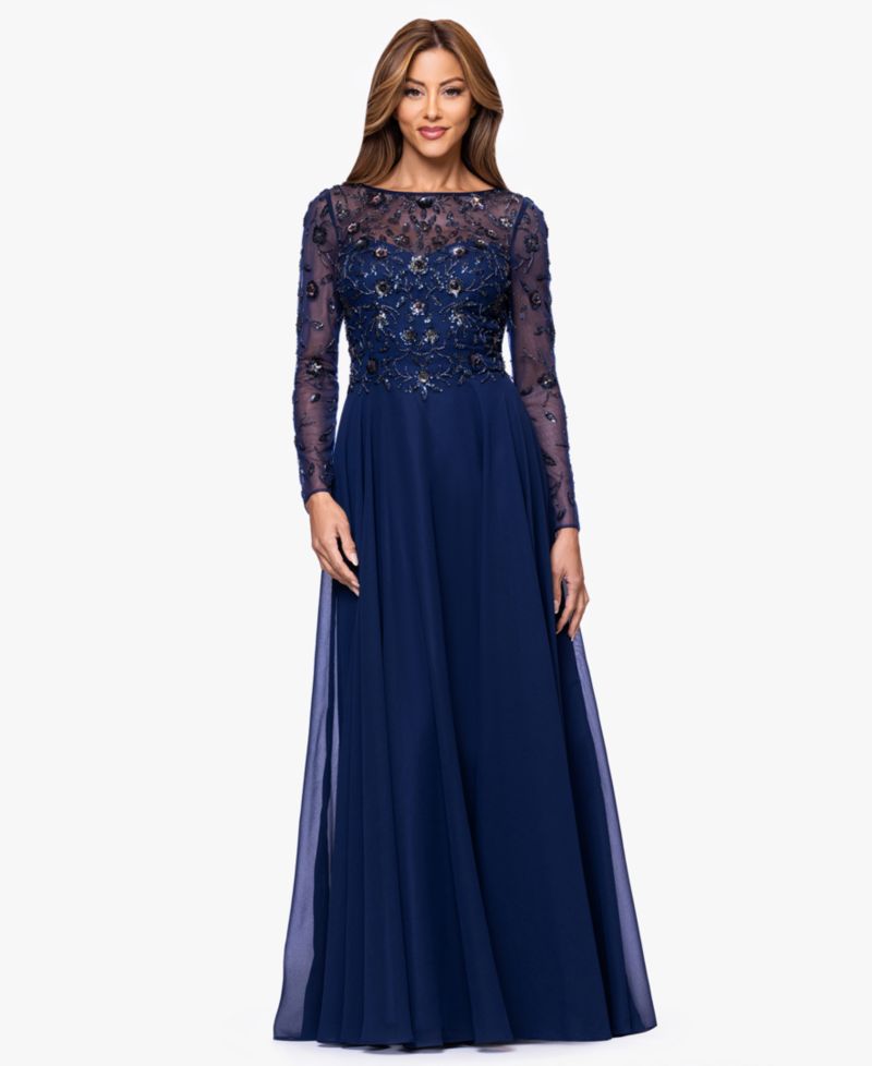 Women's Long-Sleeve Boat Neck Gown
