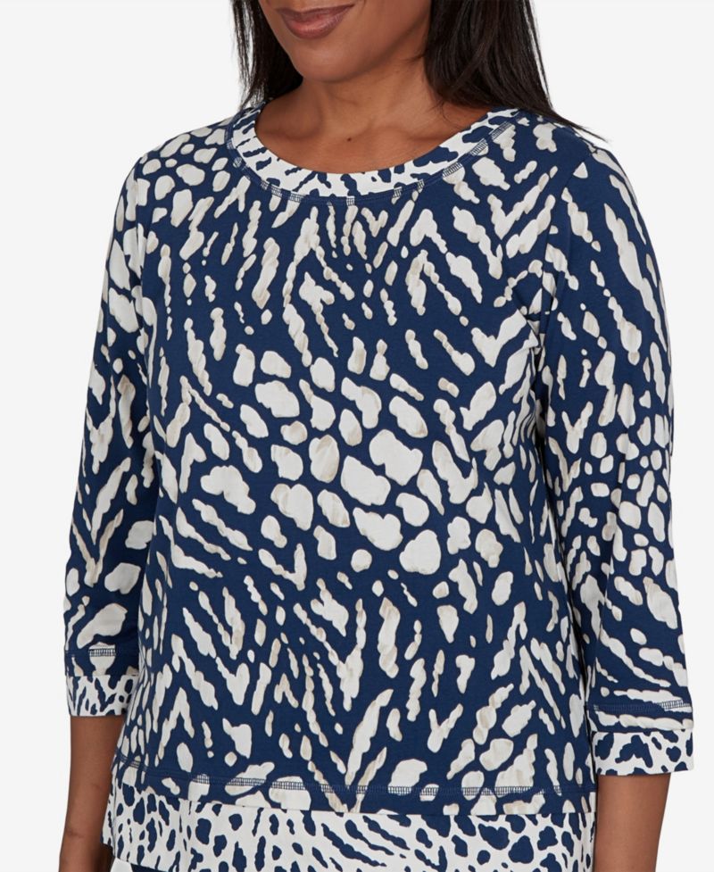 Petite Animal-Print Cotton-Blend 3/4-Sleeve T-Shirt