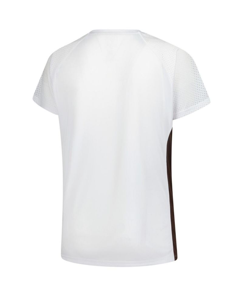 Women's White Cleveland Browns Plus Size Glitter Lace-Up V-Neck T-Shirt