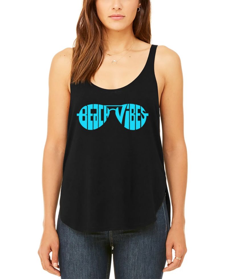 Women's Beach Vibes Premium Word Art Flowy Tank Top