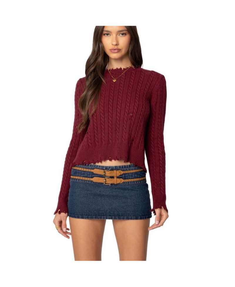 Women's Split Open Back Cable Knit Sweater