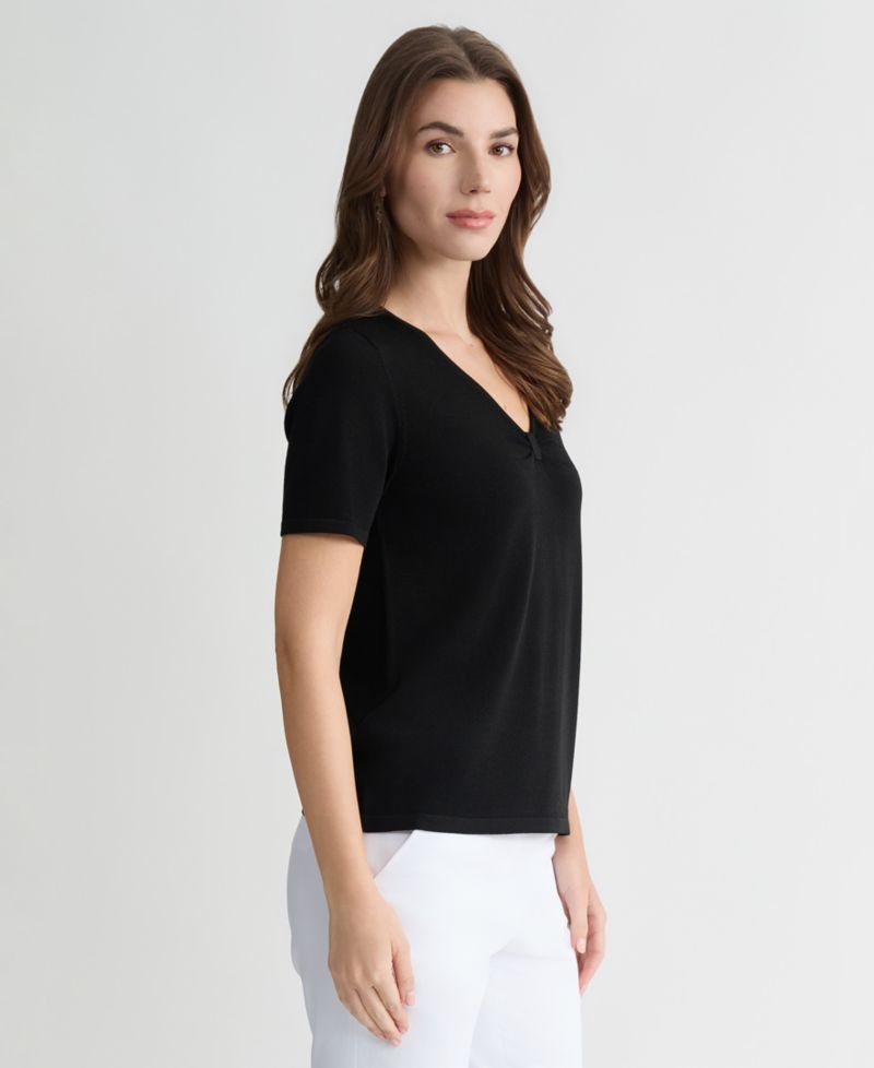 Petite V-Neck Short-Sleeve Sweater