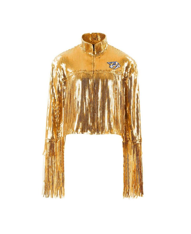 Women's Gold Nashville Predators Cropped Sequin Fringe Jacket