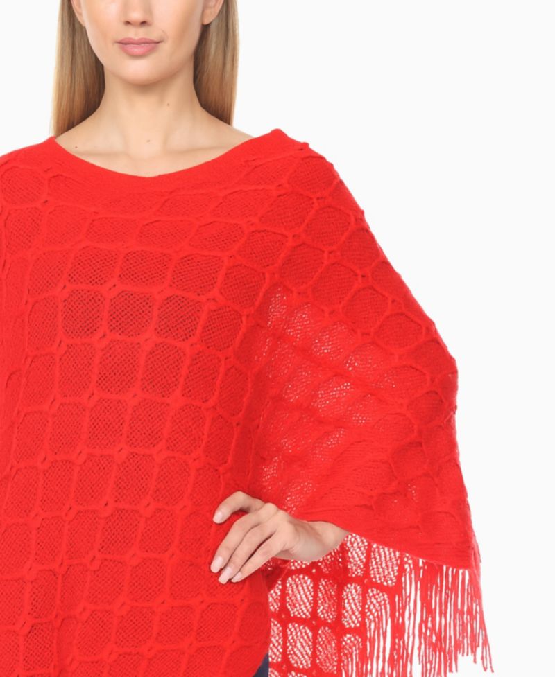 Women's Open Knit Fringe Poncho Sweater