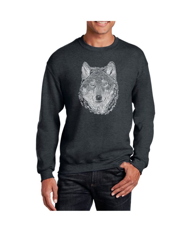 Men's Word Art Wolf Crewneck Sweatshirt
