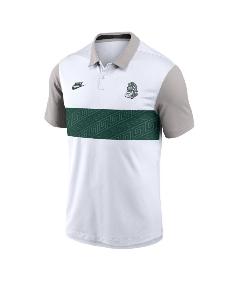Men's White/Gray Michigan State Spartans Athletic Prep Legacy Logo Vapor Performance Polo Shirt