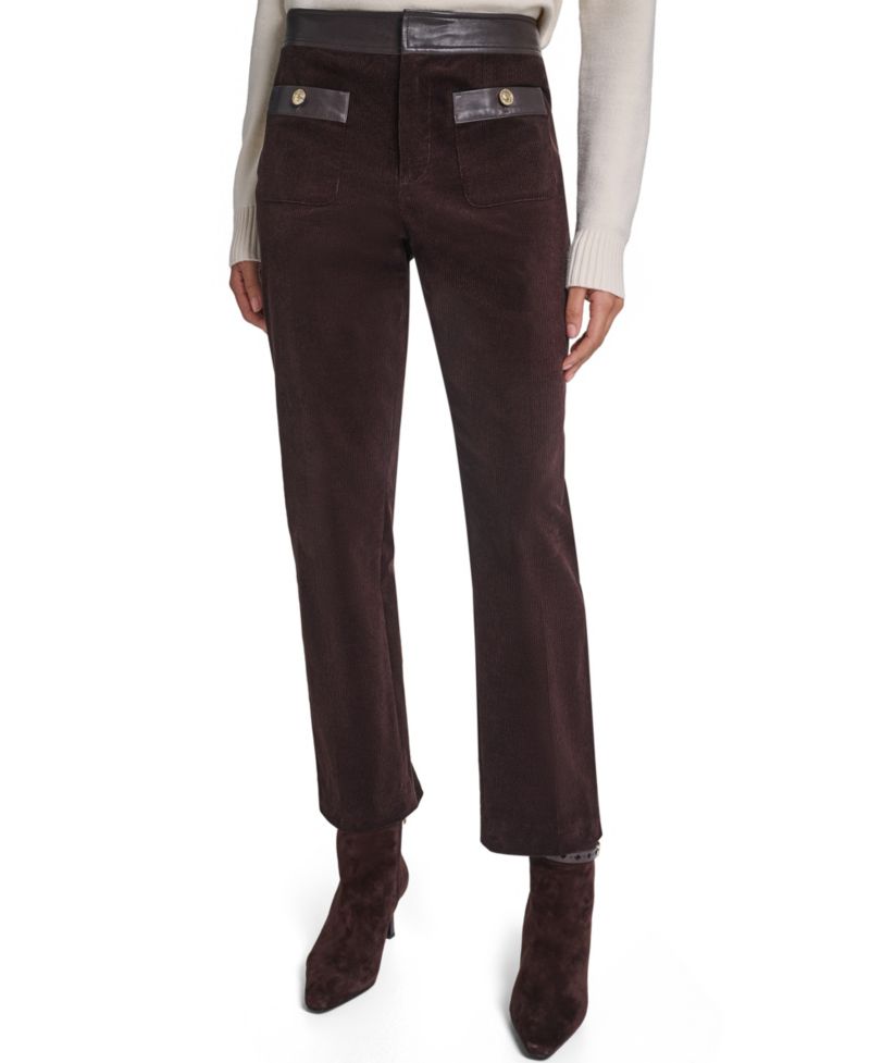 Petite High-Waist Straight Corduroy Pants