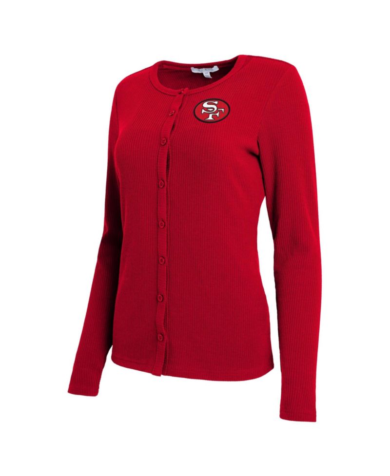 Women's Scarlet San Francisco 49ers Ribbed Full-Button Cardigan Sweater