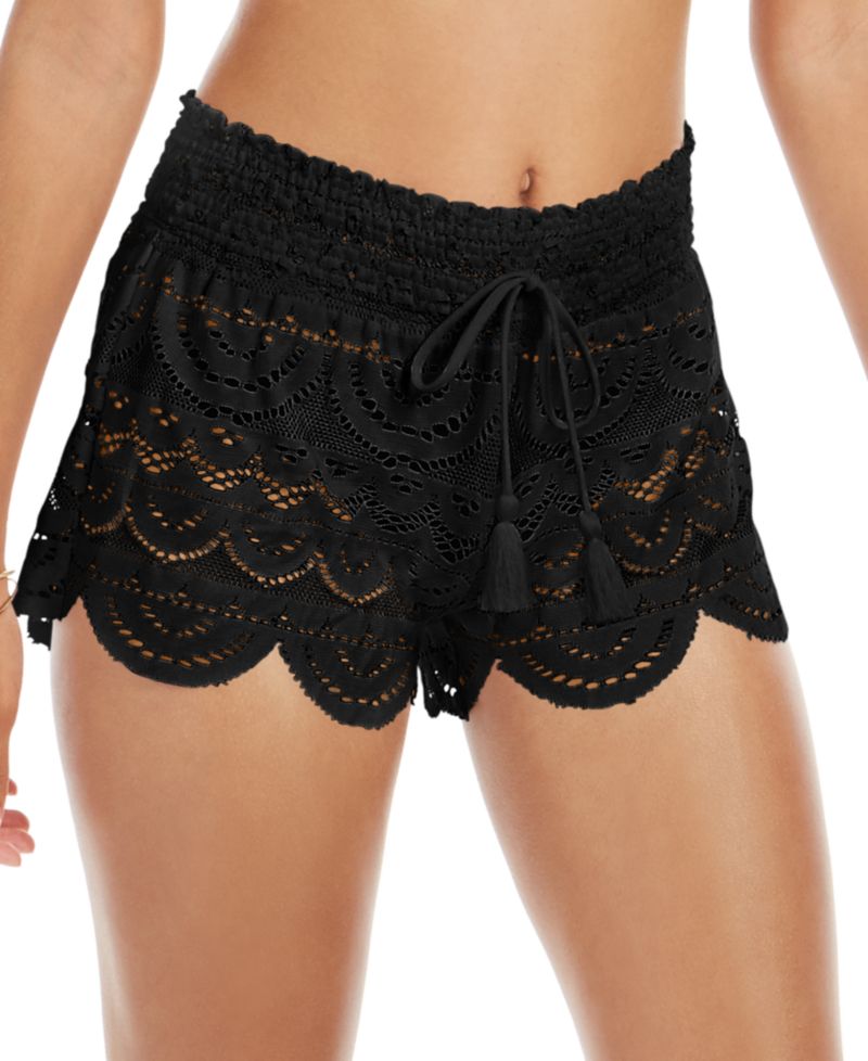 Juniors' 2.5" Scalloped Lace Cover-Up Shorts