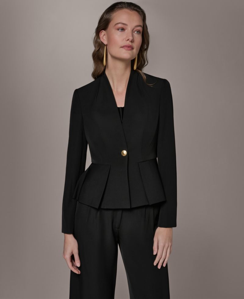 Petite Collarless One Button Blazer
