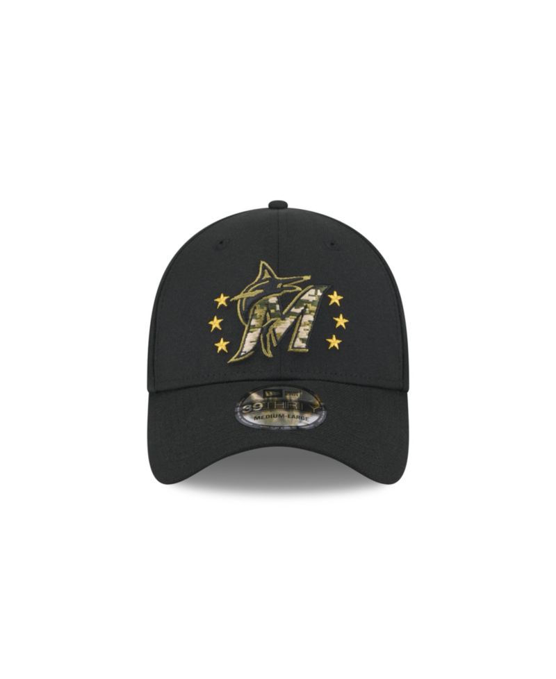 Men's Black Miami Marlins 2024 Armed Forces Day 39THIRTY Flex Hat