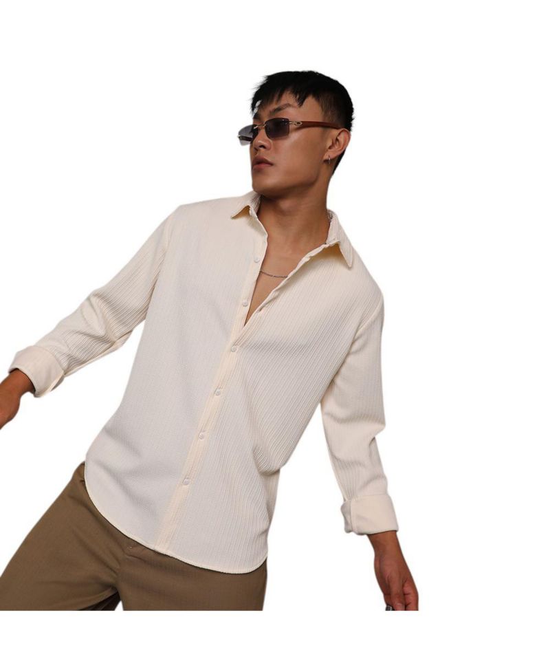 Men's Pale Yellow Stripe-Creased Shirt