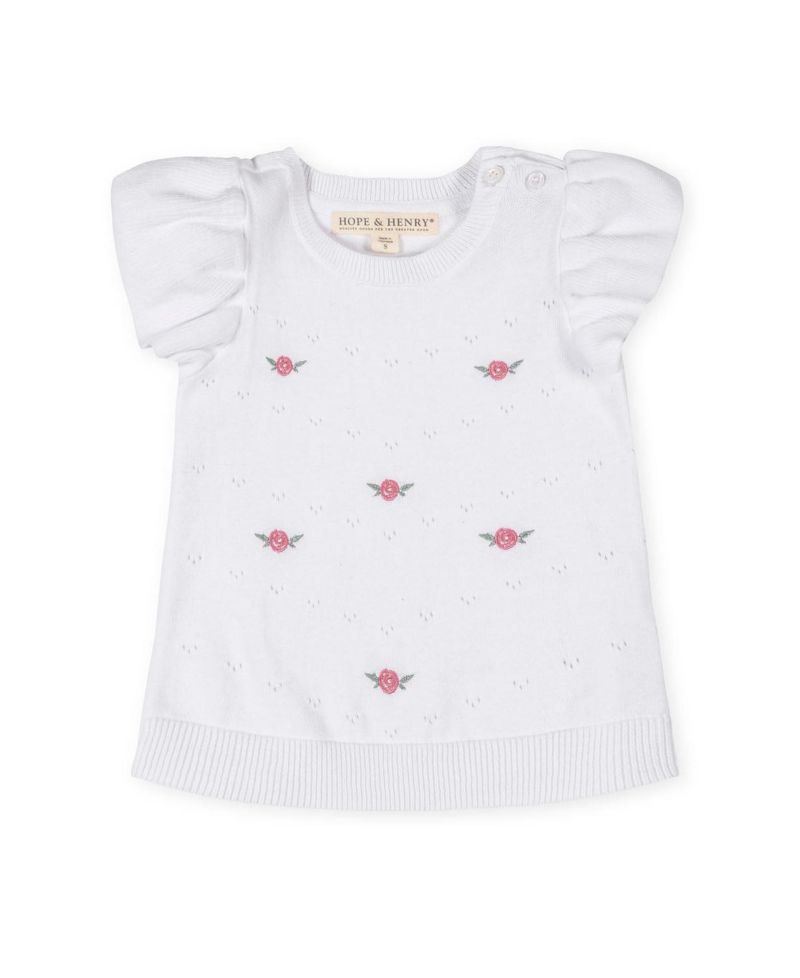 Hope and Henry Little and Big Girls' Organic Ruffle Sleeve Pointelle Sweater
