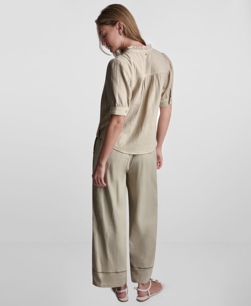 Petite Short Puff-Sleeve Button-Front Shirt
