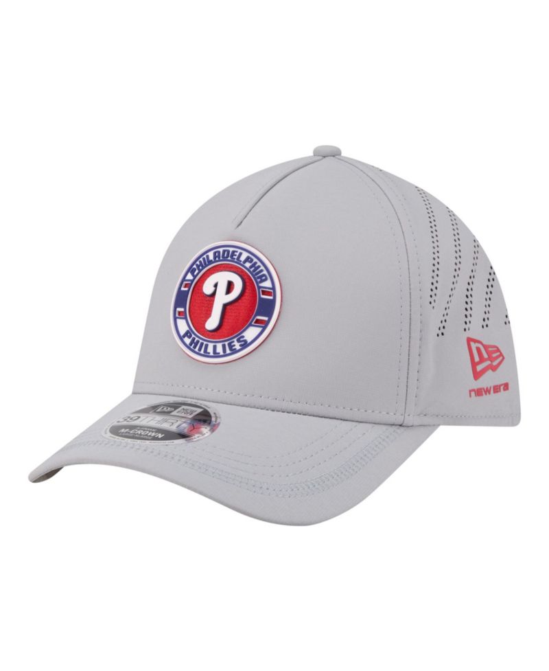 Men's Gray Philadelphia Phillies Patch 39THIRTY A-Frame M-Crown Perforated Flex Hat