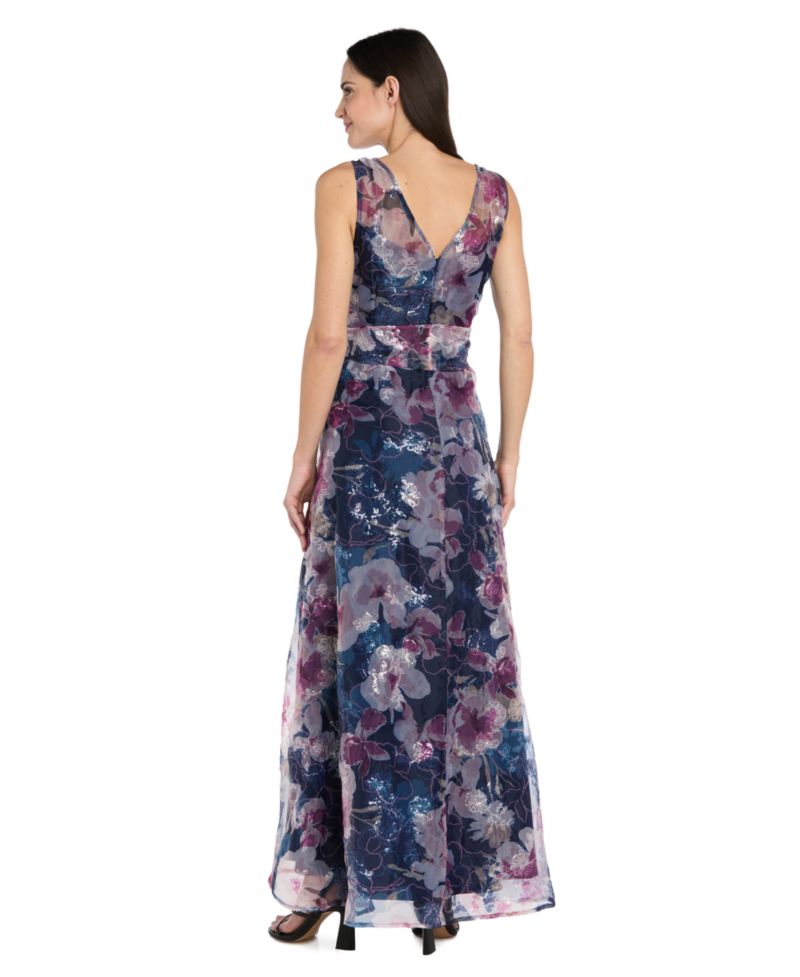 Petite Sequin Printed Self-Tie Sash Long Gown