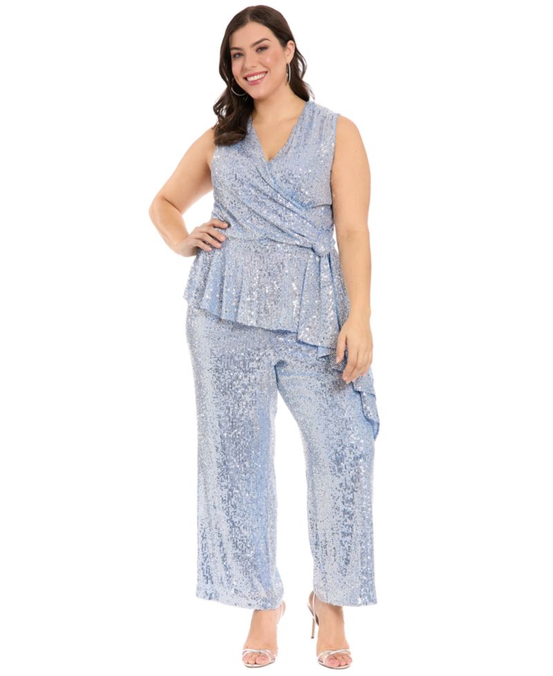 Plus Size Sequined Pull-On Pants