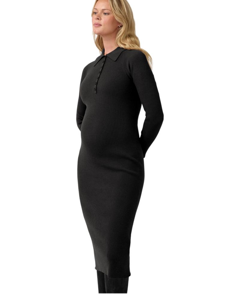 Maternity Ribbed Polo Nursing Midi Dress