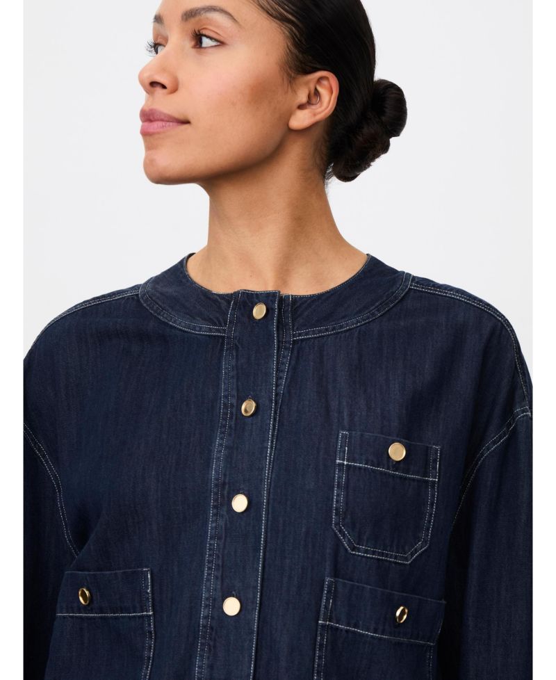 Women's Cropped-Denim Button-Front Jacket
